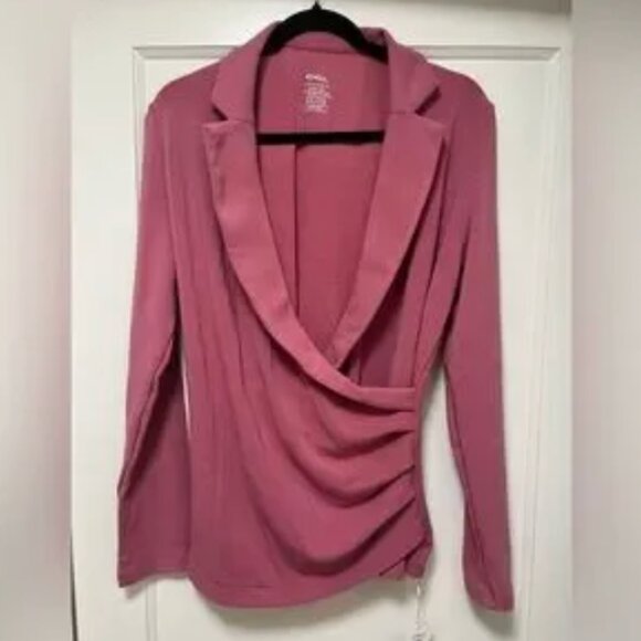 OGL ECO- MOUSSE ProWarm Rose V-Neck Faux Wrap Collared Surplice Top women 2XL/18 - Picture 5 of 6